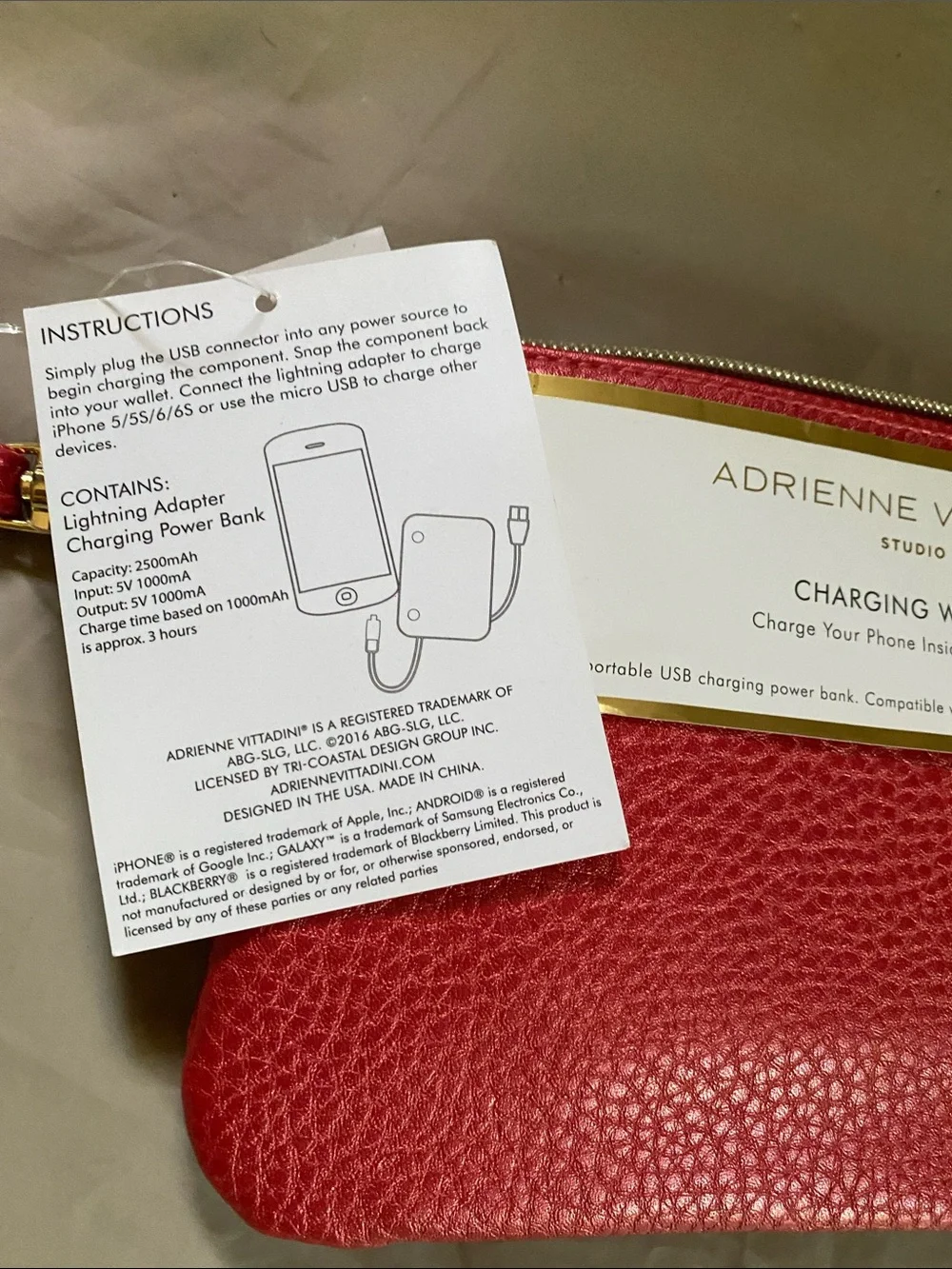 Adrienne Vittadini Red and Gold Charging Wallet